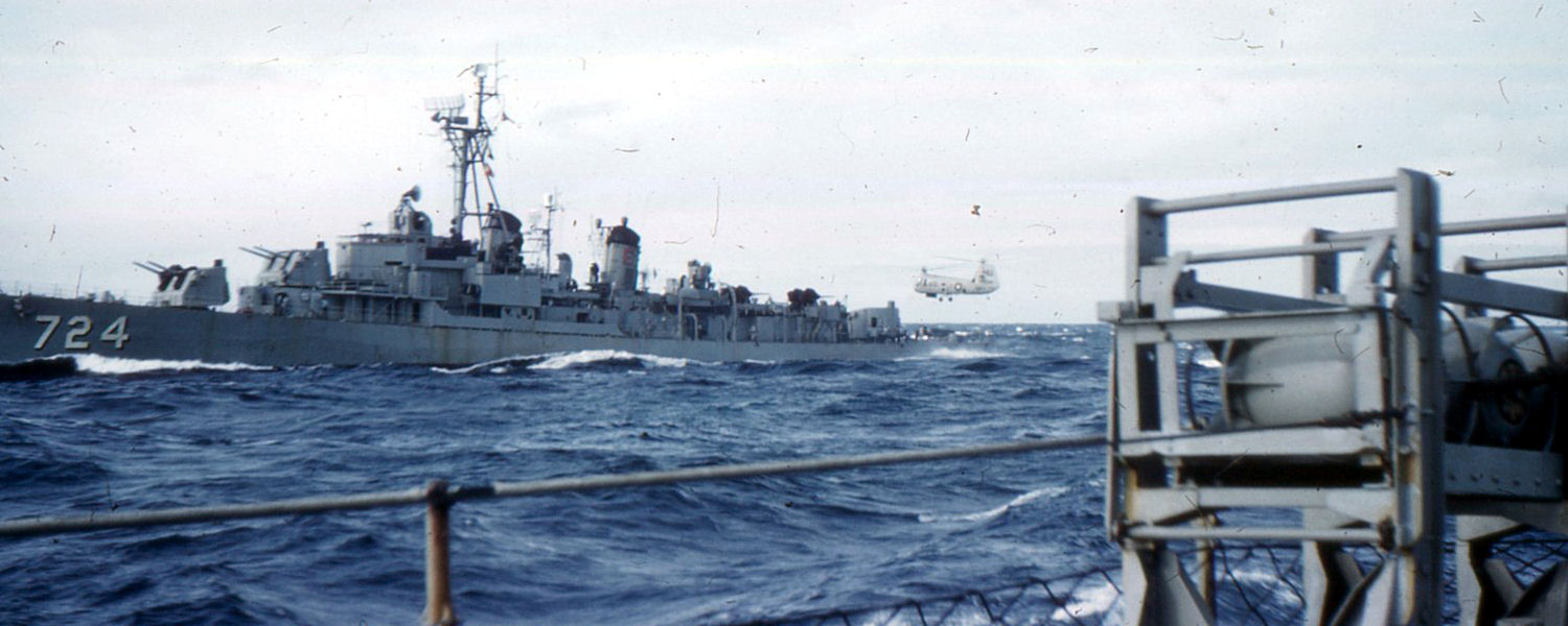 USS Laffey DD724 getting mail via copter